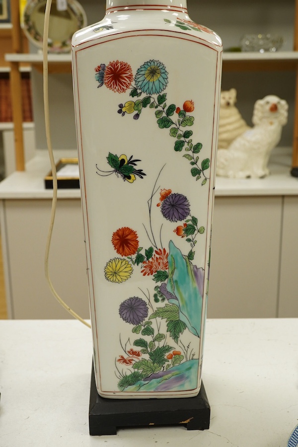 A Chinese porcelain famille verte floral table lamp, 54cm high excluding the fitting. Condition - good